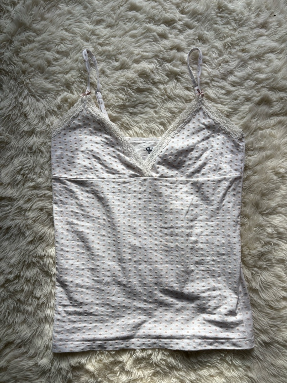 Brandy Melville White Tank With Tiny Hearts and Lace-Trim